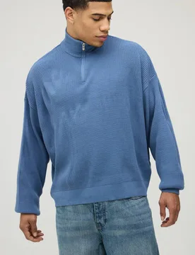 Herren Oversized Boxy Waffel 1/4 Reißverschluss Pullover Blue Größe XL - boohooMAN - FashionsVida