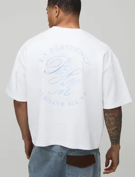 Mens La Residence Embroidered Oversized Boxy T-Shirt - White Cotton - Size Large - boohooMAN - FashionsVida
