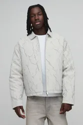 Herren Geknitterte Strukturierte Jacke Mit Stehkragen White Größe Medium