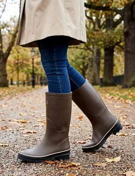 Women's Contrast Trim Tall Wellington Boots in Brown Size: 7 - Brown - Size: 7 - Elle Sport - FashionsVida