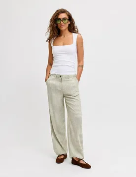 Jack & Jones - Pantalón recto de lino estampado de mujer - jack & jones - FashionsVida