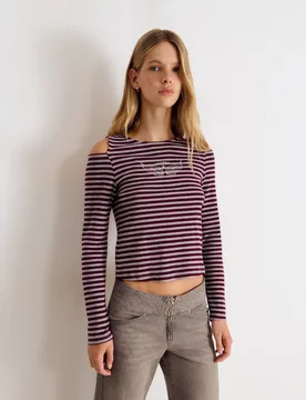 Camiseta de mujer de rayas de manga larga - Brownie - FashionsVida