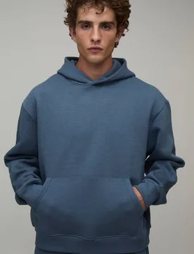 Herren Essentieller Übergroßer Kastenförmiger Überkopf-Kapuzenpullover Vintage Blue Größe XS - boohooMAN - FashionsVida