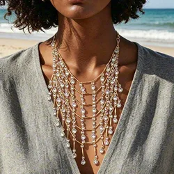 ZAA Multi-layer Starfish Charm Necklaces for Women Colorful Beaded Shell Pendant Necklace Summer Beach Vacation Jewelry Gifts