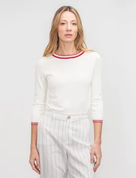 Jerséi de mujer con detalle en cuello redondo y manga francesa - Lasserre - FashionsVida