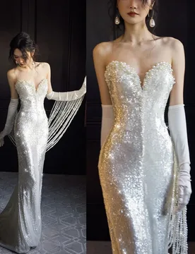 A fish-tail light luxury banquet style pearl strapless dress - Aliexpress - FashionsVida