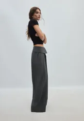 Wide-Leg-Hose mit Umschlagbund Graumeliert 40