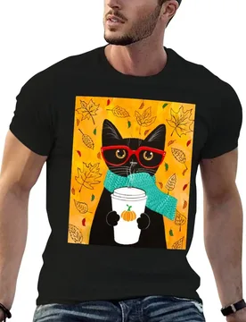 Autumn Pumpkin Coffee Cat T-Shirt Luxury man Funny t-shirt mens t shirts casual stylish - Aliexpress - FashionsVida