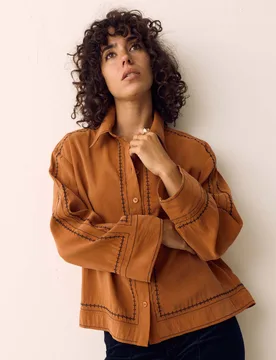 Modal Rich Embroidered Shirt Burnished Copper female - Per Una - FashionsVida
