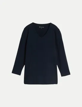 Basic Langarmshirt mit V-Ausschnitt Blau XL - Tom Tailor Casual - FashionsVida