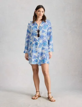 Shell Print Beach Cover Up Shirt White Mix female - White stuff - FashionsVida