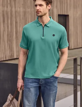 Street One Poloshirt mit Zipper und Struktur male Türkis - Street One MEN - FashionsVida