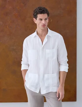 Camisa lino de hombre 100% lino tejido Albini - Emidio Tucci - FashionsVida