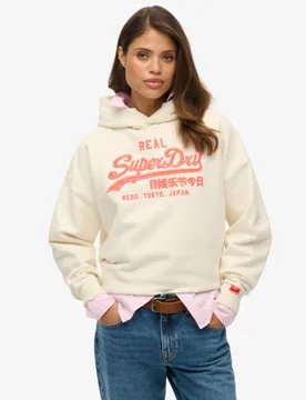 Superdry Damen Vintage Logo Neon Relaxed Hoodie Cream - Größe: 42 - 79.99 - FashionsVida