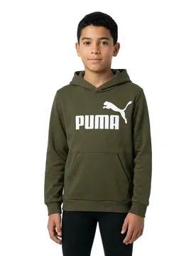 Felpa Con Cappuccio Ess Big Logo Dark Olive 9-10 Anni - Puma - FashionsVida