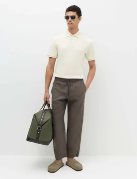Cotton Rich Textured Knitted Polo Shirt Ecru male - M&S - FashionsVida