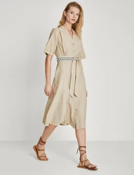 Vestido midi camisero con cinturón - Trucco - FashionsVida