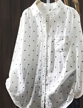 Camisa de lunares nueva de otoño para mujer, casual y versátil, de manga larga, top de capa base para vacaciones L - Shein - FashionsVida