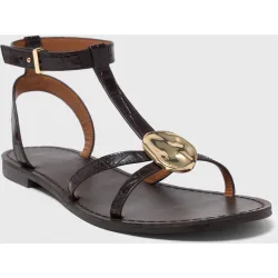 Sandalias de tiras de mujer de piel planas con hebilla