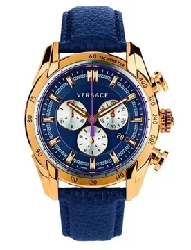 Vdb030014 V-Ray Gold-Tone Mens Watch - Navy Leather - One Size - Versace - FashionsVida