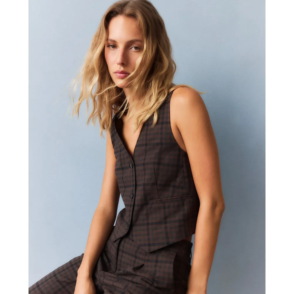 Chaleco de mujer estampado de cuadros - Southern Cotton - FashionsVida