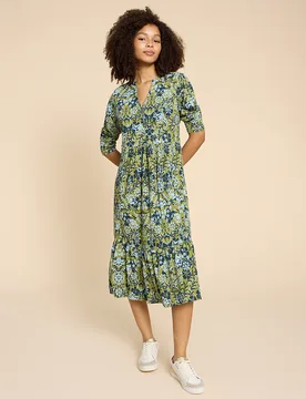 Organic Naya Jersey Dress - Green - White stuff - FashionsVida