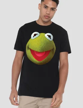 Unisex The Muppets Kermit Face T-Shirt, Black Size: Small - Black - Size: S - Disney - FashionsVida