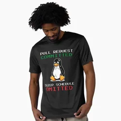 Pull Request Committed Sleep Schedule Omitted Linux Tux Graphic T‑Shirt for Programmer Geek IT Developer Gift Tees S-6XL