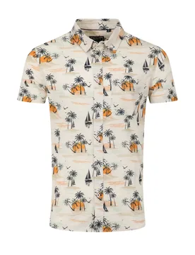 Weird Fish Faraway Short Sleeve Printed Shirt Size 4XL - holiday-shop holiday-shop mens-summer-shop men men all-mens men shirts men shirts long-sleeve - ecru - FashionsVida
