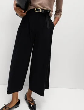 Woven Pleated Wide Leg Culottes Black female - M&S - FashionsVida