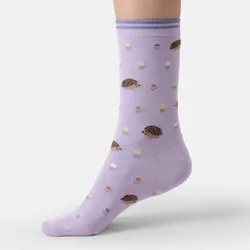 Hedgehog Meadow Bamboo Crew Socks - Lavender - UK 4-7