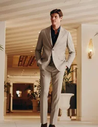 Slim Fit Pure Wool Suit Jacket Taupe male