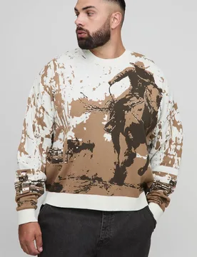Herren Plus Western Jacquard Oversized Pullover Ecru Größe 2XL - boohooMAN - FashionsVida