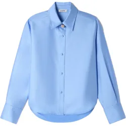 Camisa de mujer satinada recta con botón joya