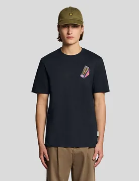 Mens Embroidered Graphic Crew Neck T-Shirt - Navy - Size Small - Lyle & Scott - FashionsVida