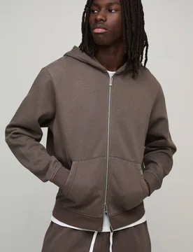 Herren Essential Gewaschener Kastenförmiger Durchzieh-Hoodie Sweatshirt Chocolate Größe Medium - boohooMAN - FashionsVida