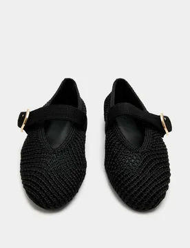 Buckle Flat Mary Jane Ballet Pumps Black female - M&S - FashionsVida