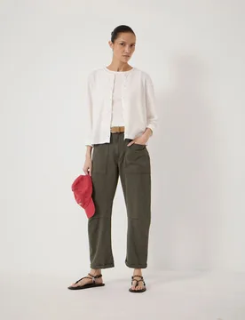 Cordi Cotton Rich Barrel Leg Trousers Khaki female - hush - FashionsVida