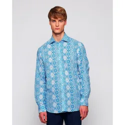 Camisa de hombre casual manga larga estampado patchwork