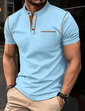 Men Stand Collar Pocket Polo Shirts Casual Business Solid Color Horse Polo Shirt Soft Breathable Daily Wear Male Slim Fit Short - Aliexpress - FashionsVida