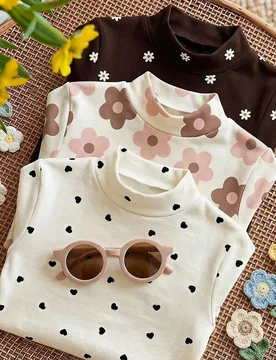 Conjunto de 3 piezas de camiseta de manga larga casual y sencilla para niña joven, estilo pastoral, estampado floral con paleta de colores Maillard, - Shein - FashionsVida