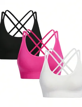 Sujetador deportivo sin costuras de alta elasticidad con tirantes cruzados en la espalda, unicolor, verano XS - Shein - FashionsVida