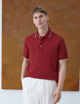 Polo de hombre manga corta piqué liso vivos cuello - Emidio Tucci - FashionsVida