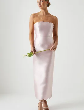Women's Scallop Detail Twill Column Bridesmaid Dress in Blush Size: 16 - Blush - Size: 16 - Coast - FashionsVida