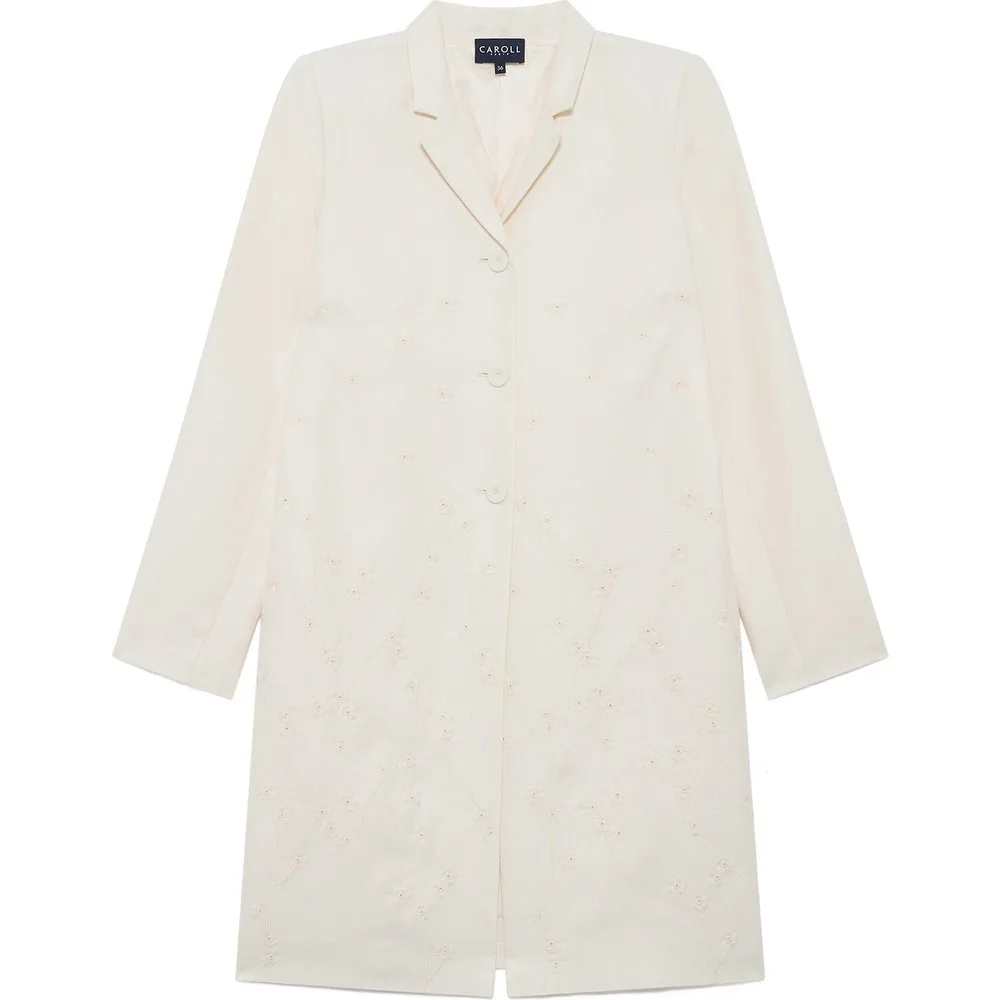 Abrigo de mujer con micro bordados en lino - Caroll - FashionsVida