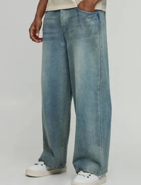 Herren Baggy Rigid Washed Jeans Hosen Antique Blue Größe 56R - boohooMAN - FashionsVida
