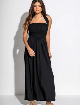 Zoey Multiway Shirred Maxi Beach Dress Black female - Pour Moi - FashionsVida