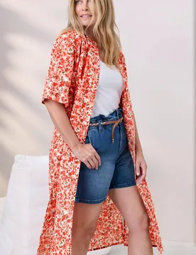 Women's Long Printed Cotton Overshirt in Burnt Orange Size: 22 - Burnt Orange - Size: 22 - Cotton Traders - FashionsVida