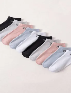 Pares de calcetines cortos de mujer de unicolor aleatorio con lazo plano, estilo minimalista para uso diario y moda 40 pares de diseños aleatorios (3 - Shein - FashionsVida