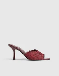 Faux Leather Peep Toe Mule Sandals Red female